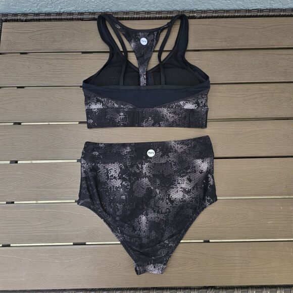 TYR Womens Grey/Black Camo Racerback Top & High Waisted Bikini Sz S NEW Sample - Picture 2 of 2